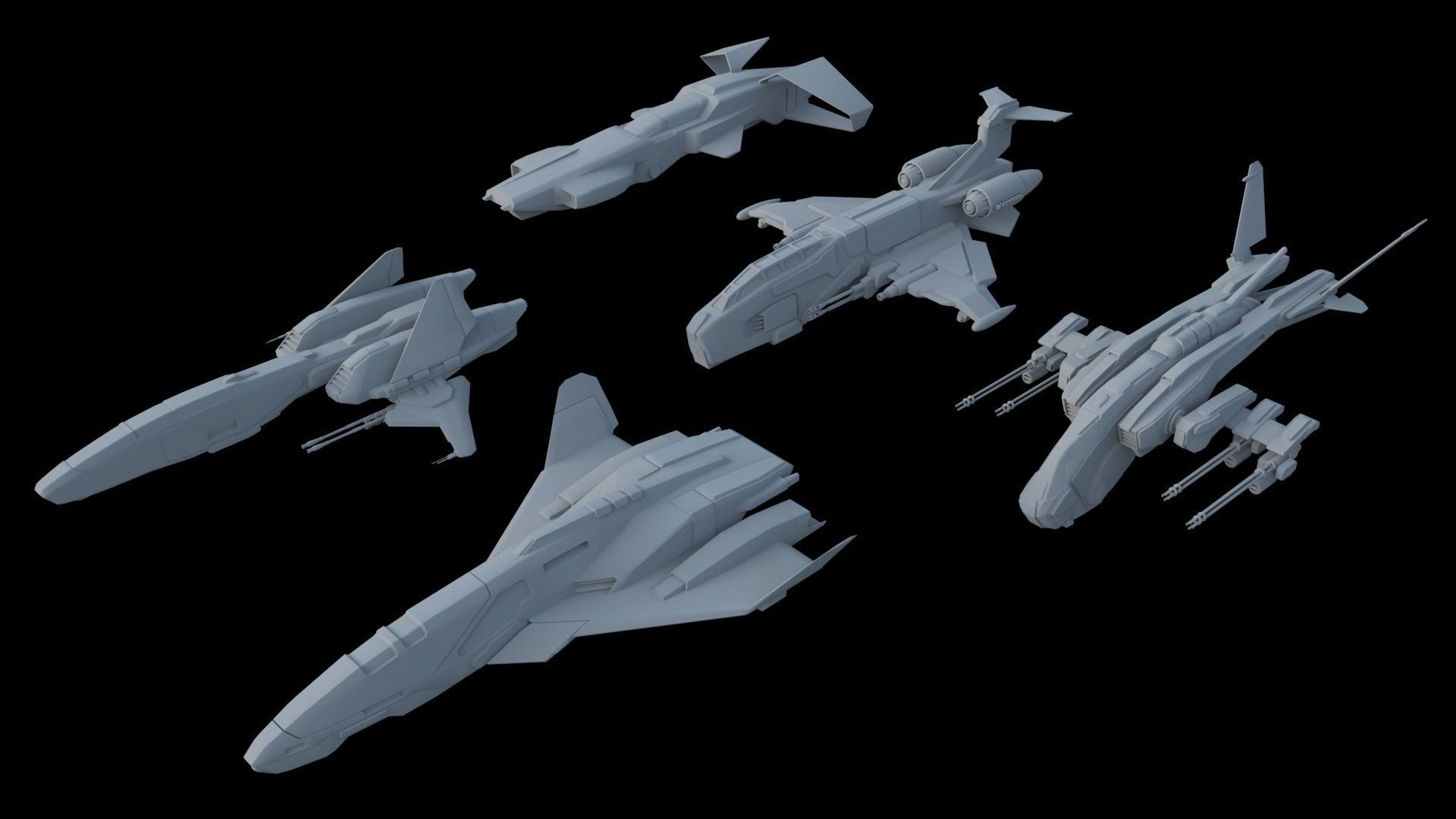 Sci Fi SET -  Aircraft Spaceship 3D model_1