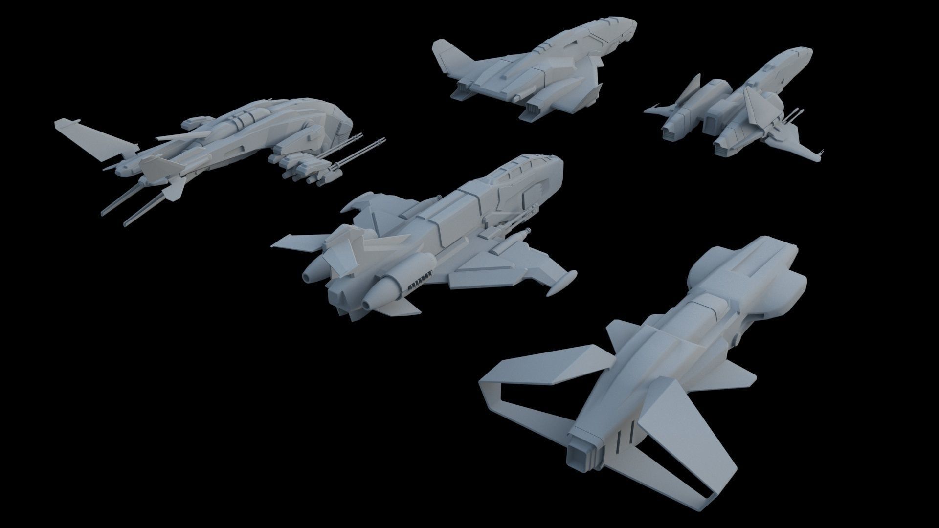 Sci Fi SET -  Aircraft Spaceship 3D model_2