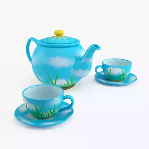 Teapot and Cups Cutes  Low-poly 3D model
