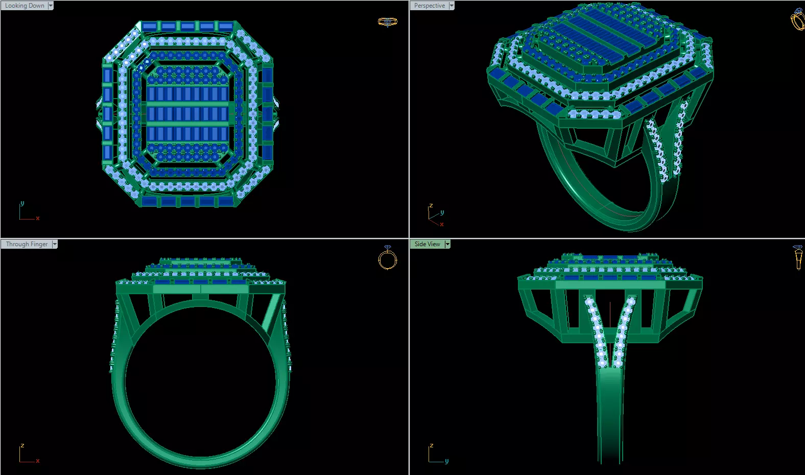 Three Rrows of Large Baguette Rings 3D print model_0