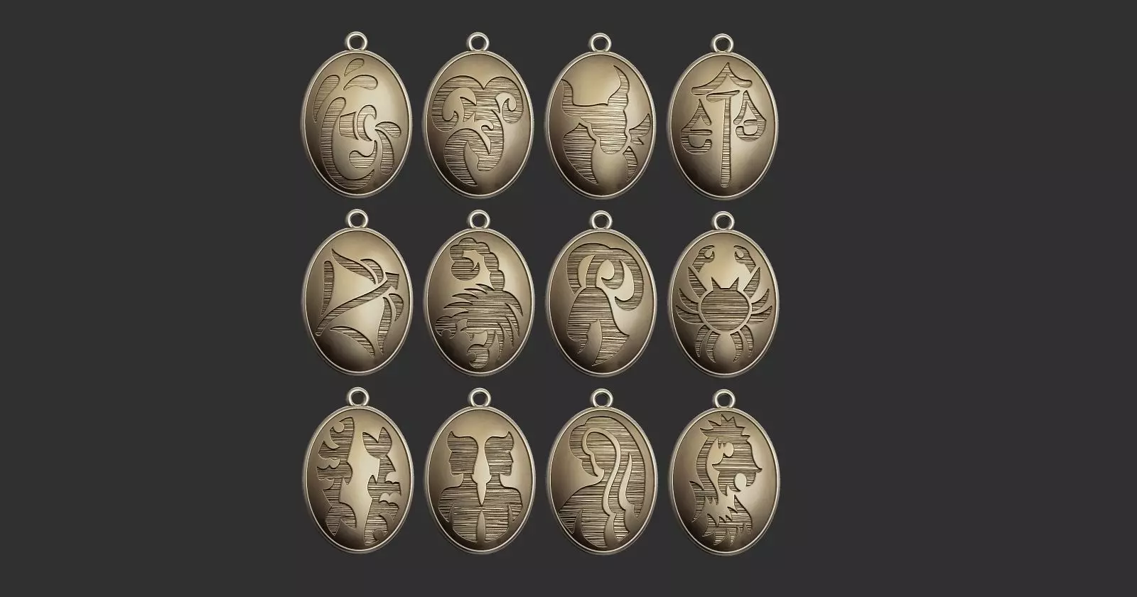 Stylized Oval Zodiac Medals 3D print model