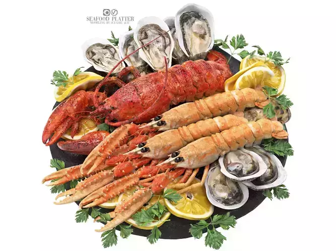 seafood platter of langoustine lobster and oyster 3D model