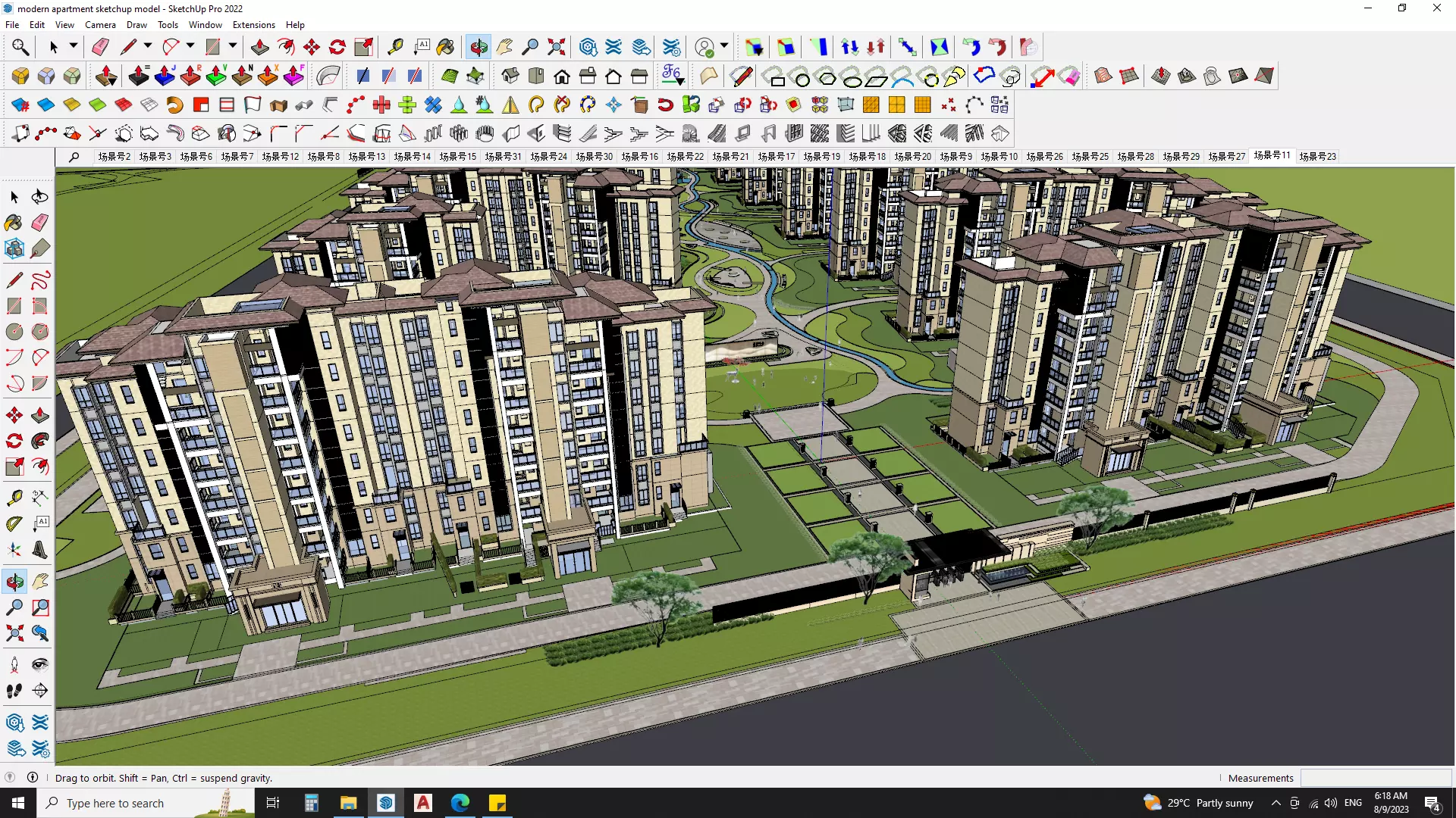 16 APARTMENT BUILDINGS AROUND LANDSCAPE 3D MODEL 3D model_0