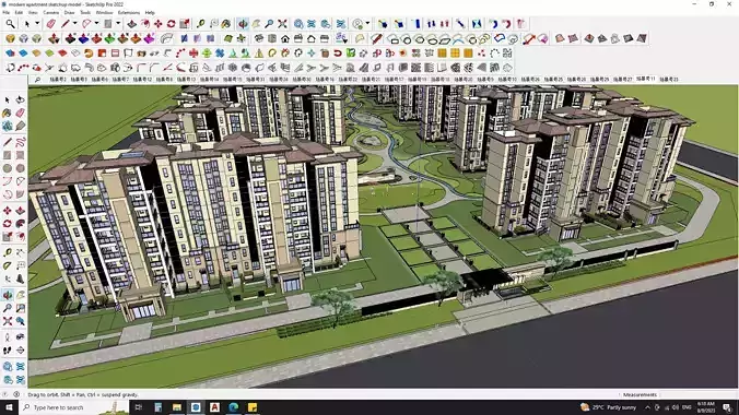 16 APARTMENT BUILDINGS AROUND LANDSCAPE 3D MODEL 3D model