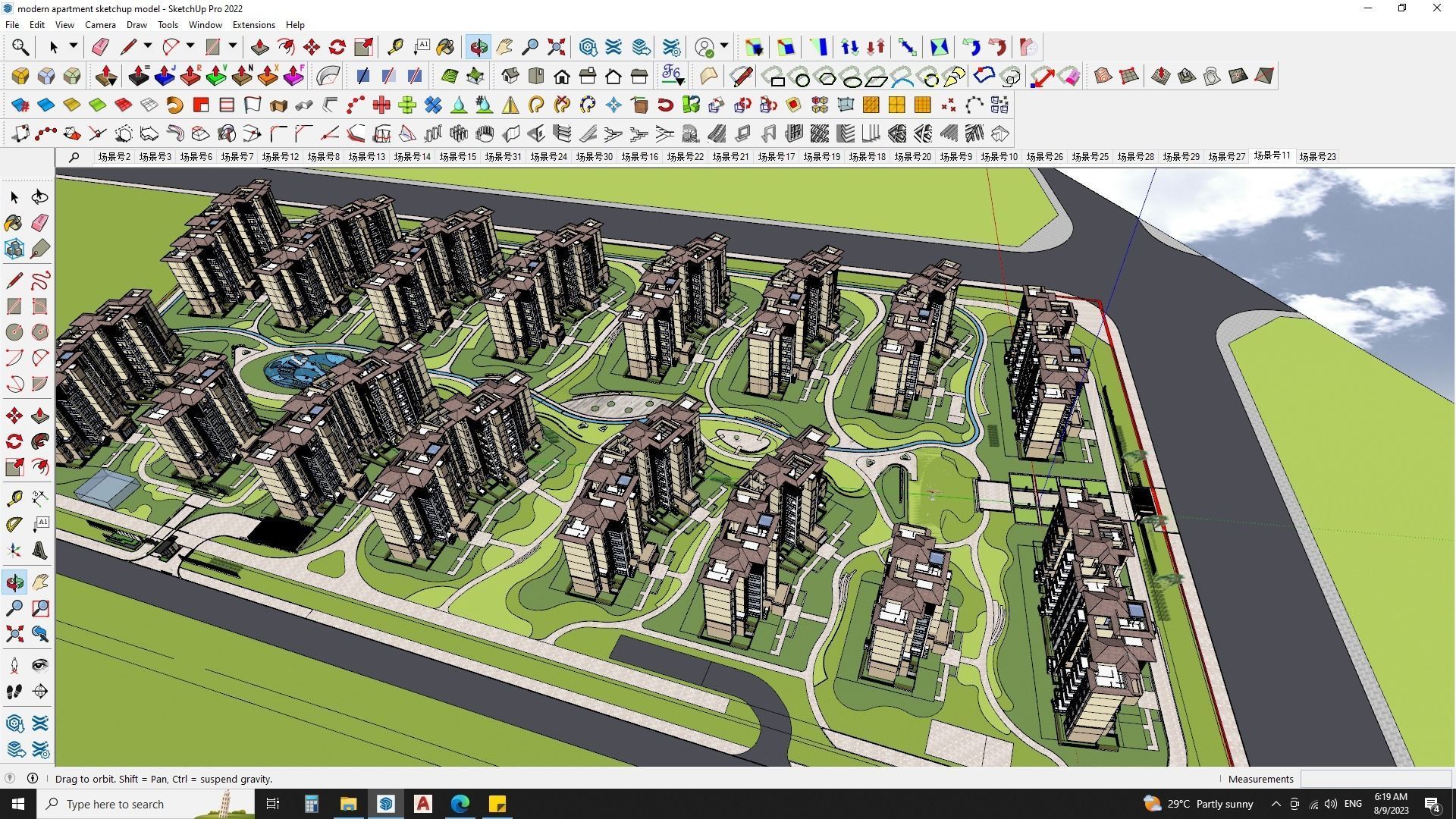 16 APARTMENT BUILDINGS AROUND LANDSCAPE 3D MODEL 3D model_1