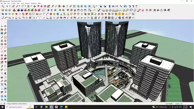Shopping mall sketchup model with highrise skyscrapper 3D model