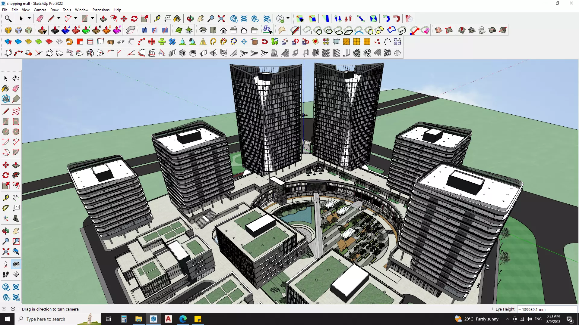 Shopping mall sketchup model with highrise skyscrapper 3D model_0