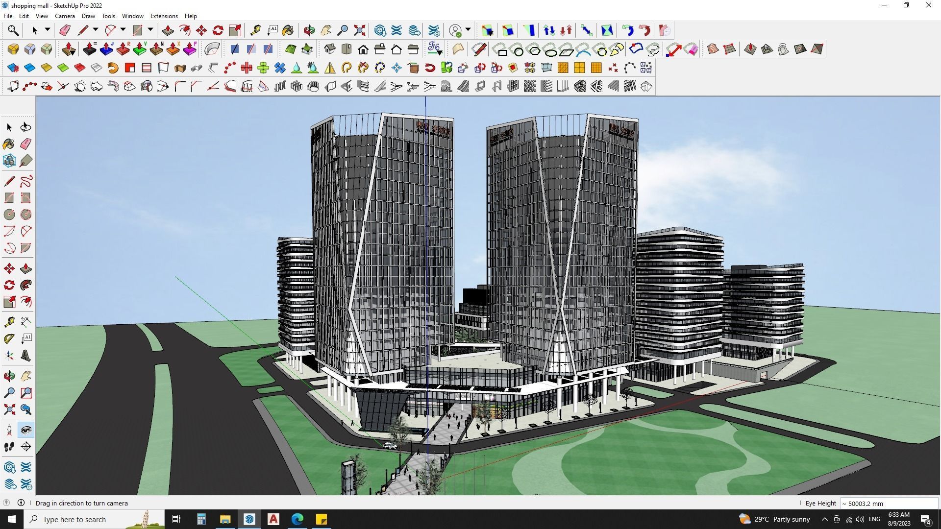 Shopping mall sketchup model with highrise skyscrapper 3D model_8