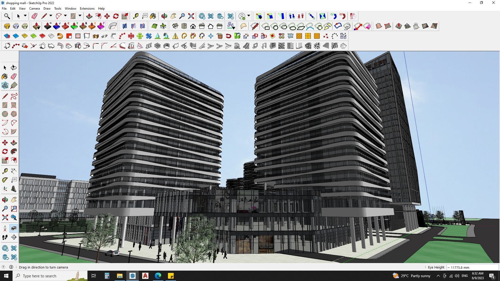 Shopping mall sketchup model with highrise skyscrapper 3D model_3