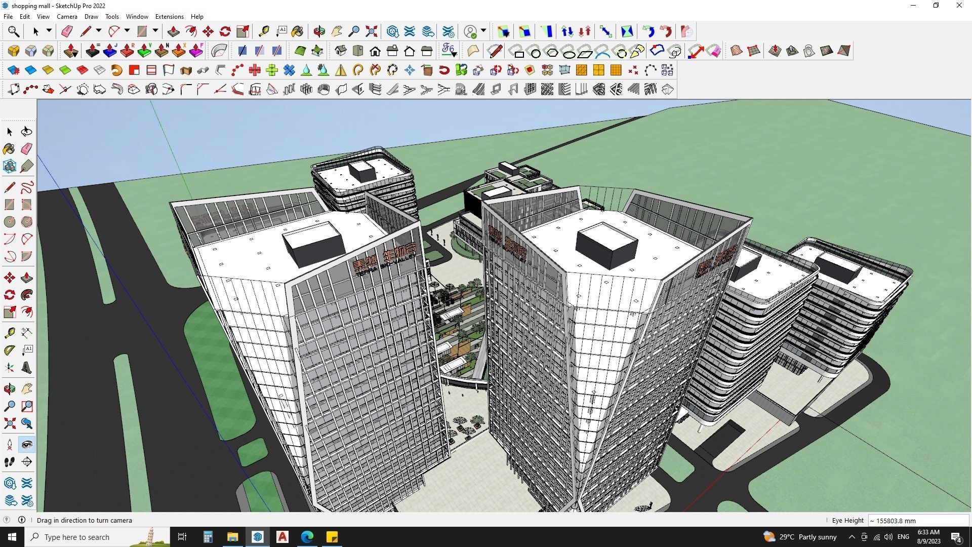 Shopping mall sketchup model with highrise skyscrapper 3D model_9
