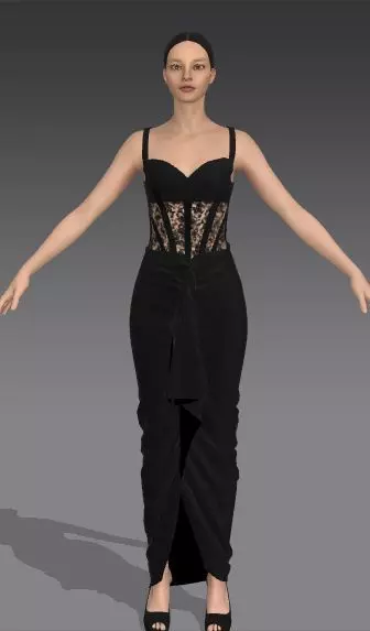 Corset blouse elastic skirt and ruffled detail Low-poly 3D model