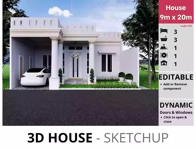 House 9x20m code 418 - Sketchup