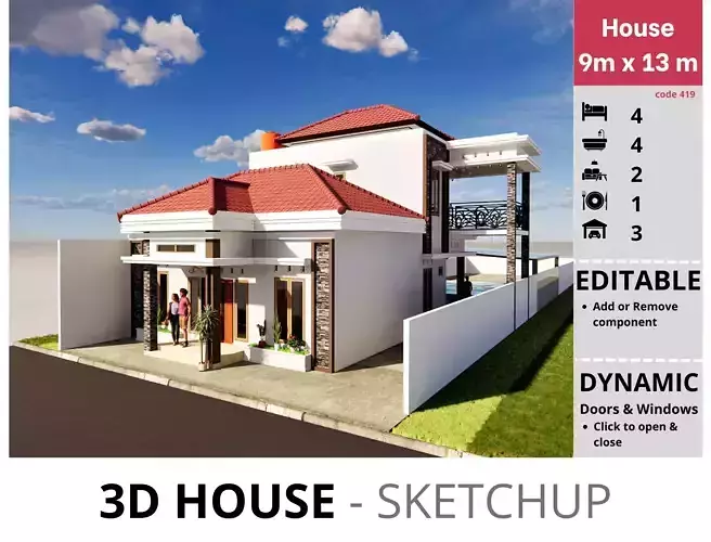 House 9x13m code 419 - Sketchup