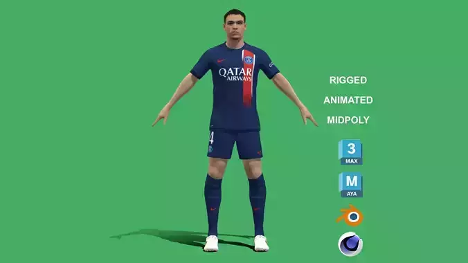 3D Rigged Manuel Ugarte PSG 2024 3D model