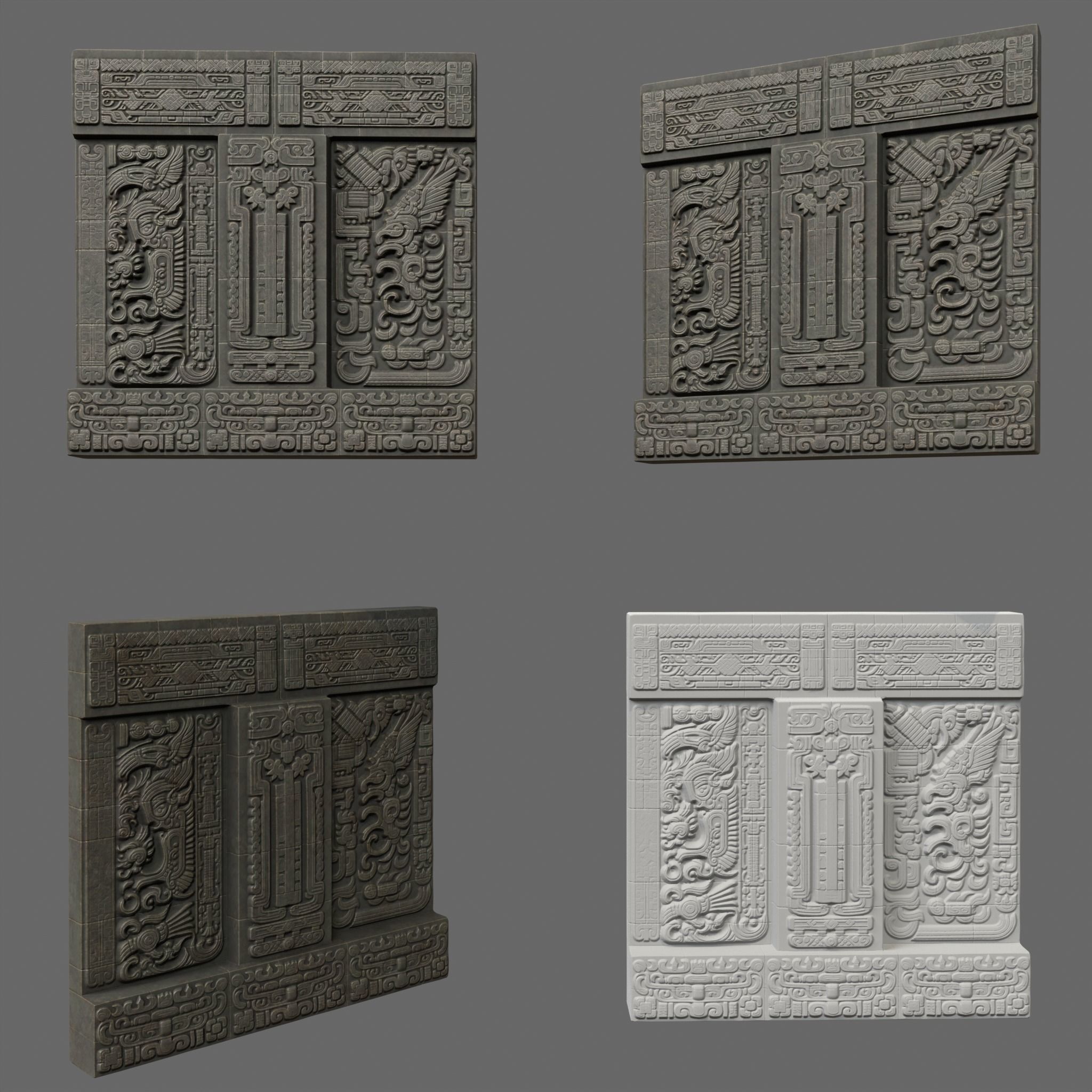 Low poly Black Mayan Temple Walls 230809 Low-poly 3D model_14