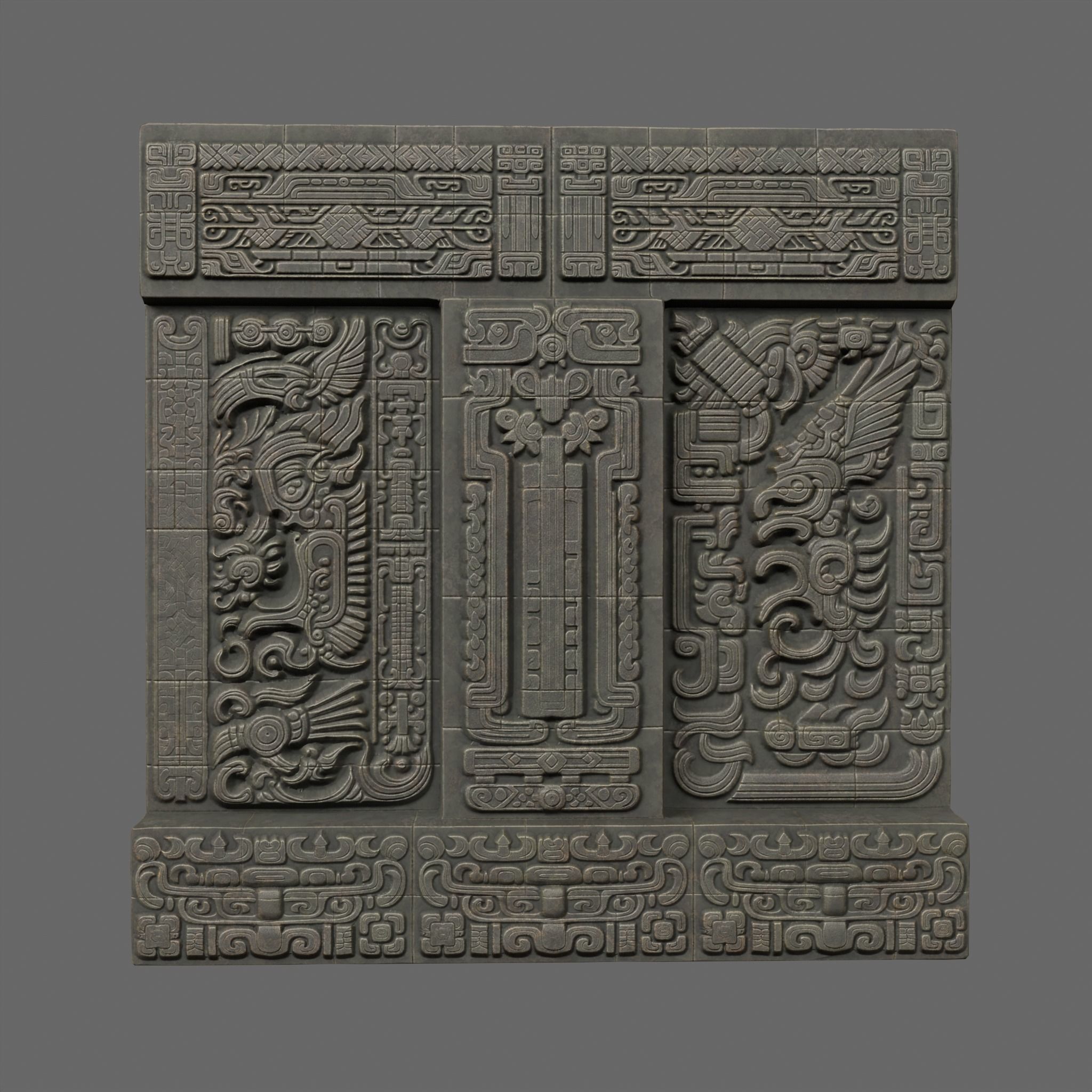 Low poly Black Mayan Temple Walls 230809 Low-poly 3D model_13