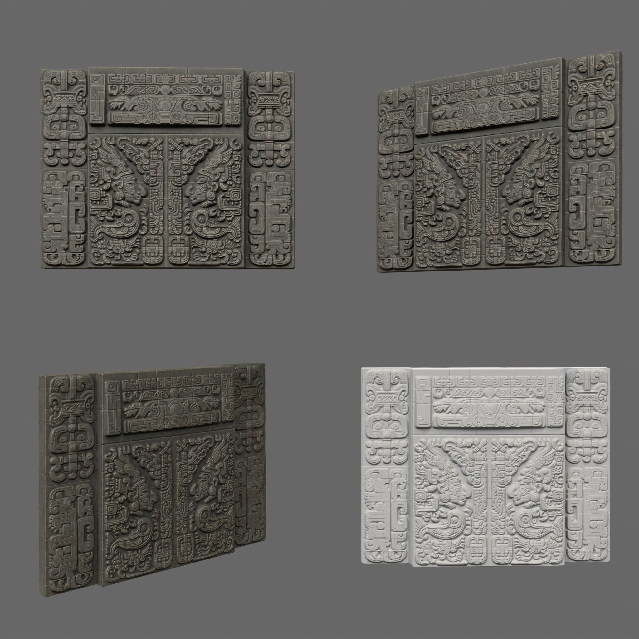 Low poly Black Mayan Temple Walls 230809 Low-poly 3D model_12