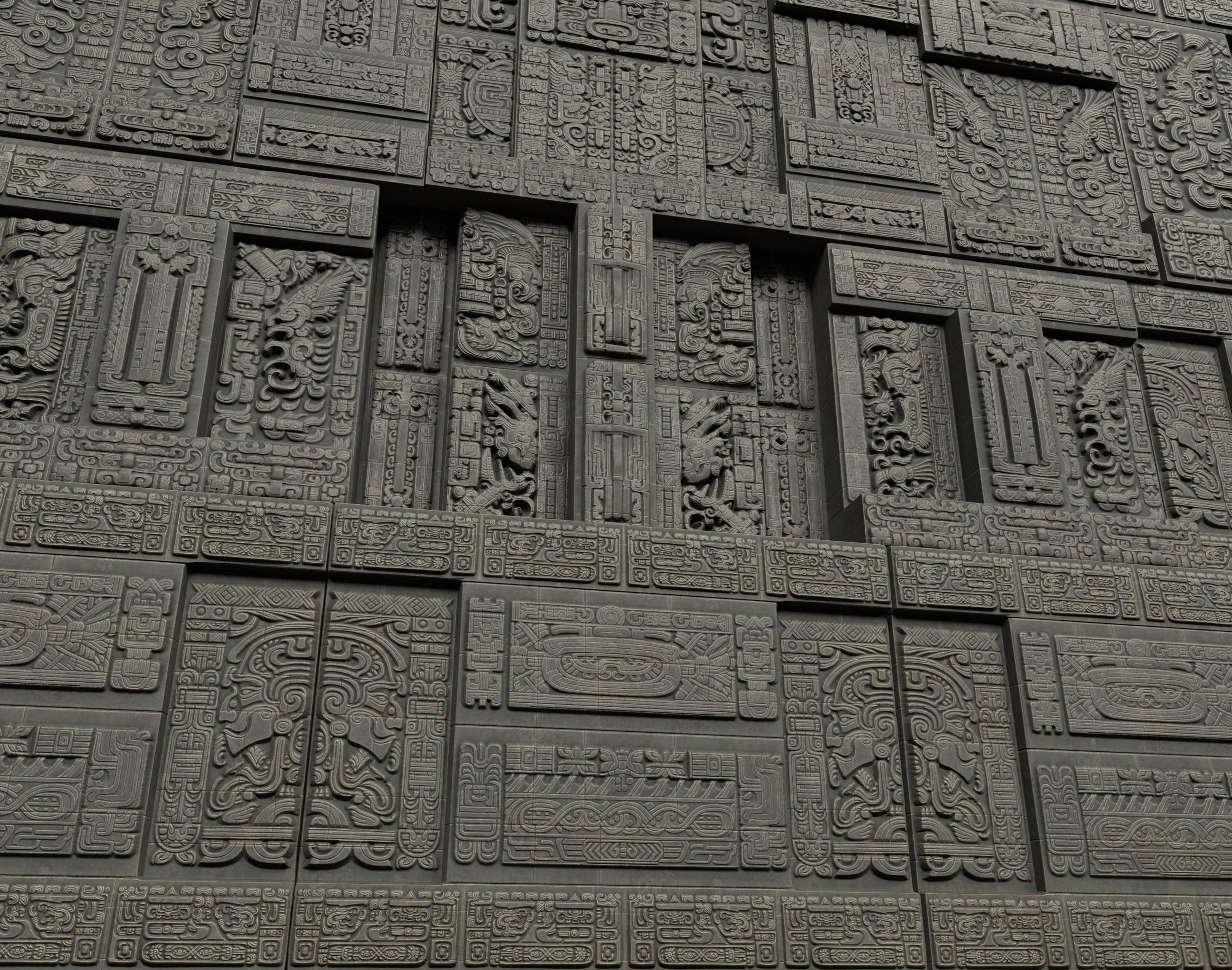 Low poly Black Mayan Temple Walls 230809 Low-poly 3D model_2