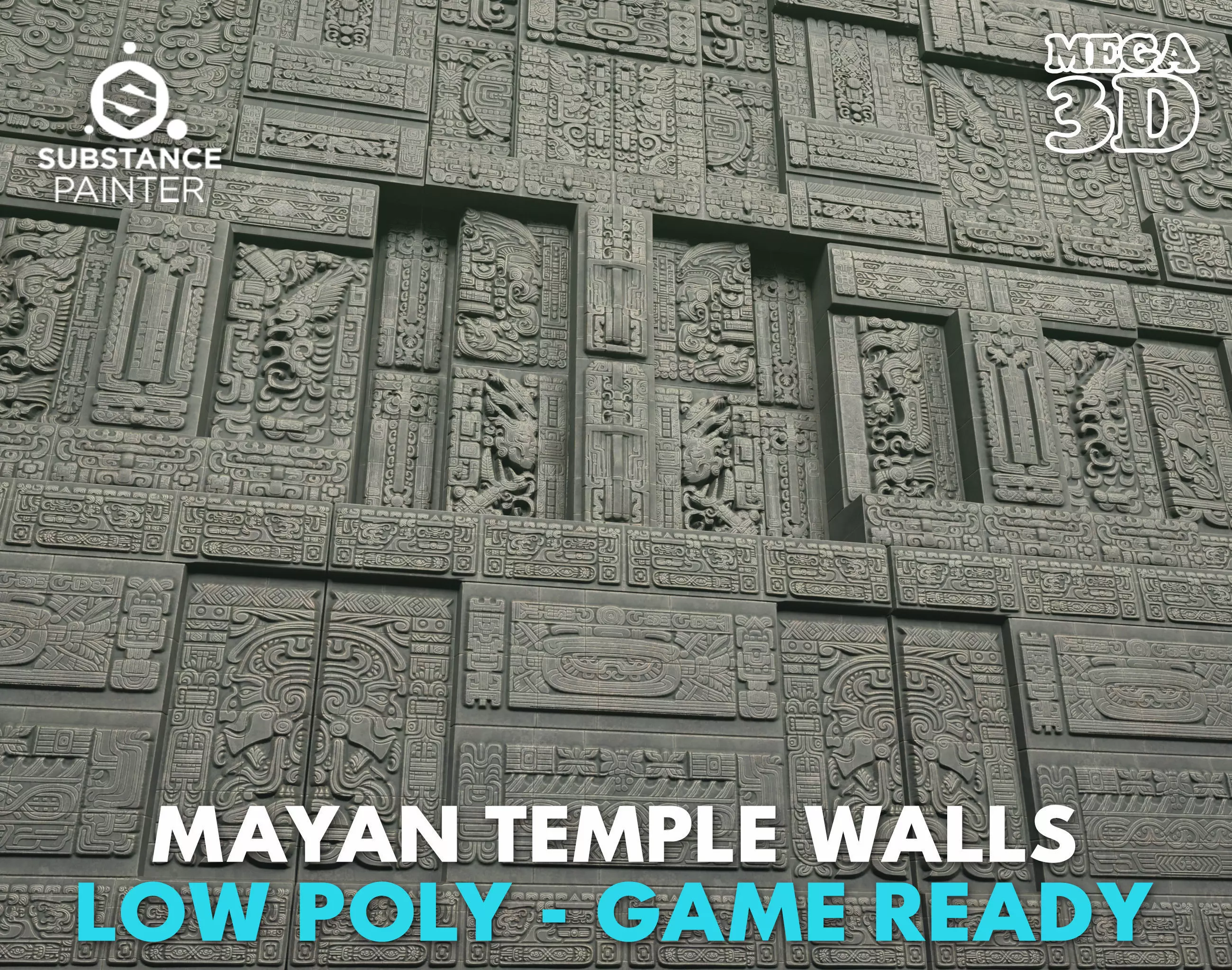 Low poly Black Mayan Temple Walls 230809 Low-poly 3D model_0