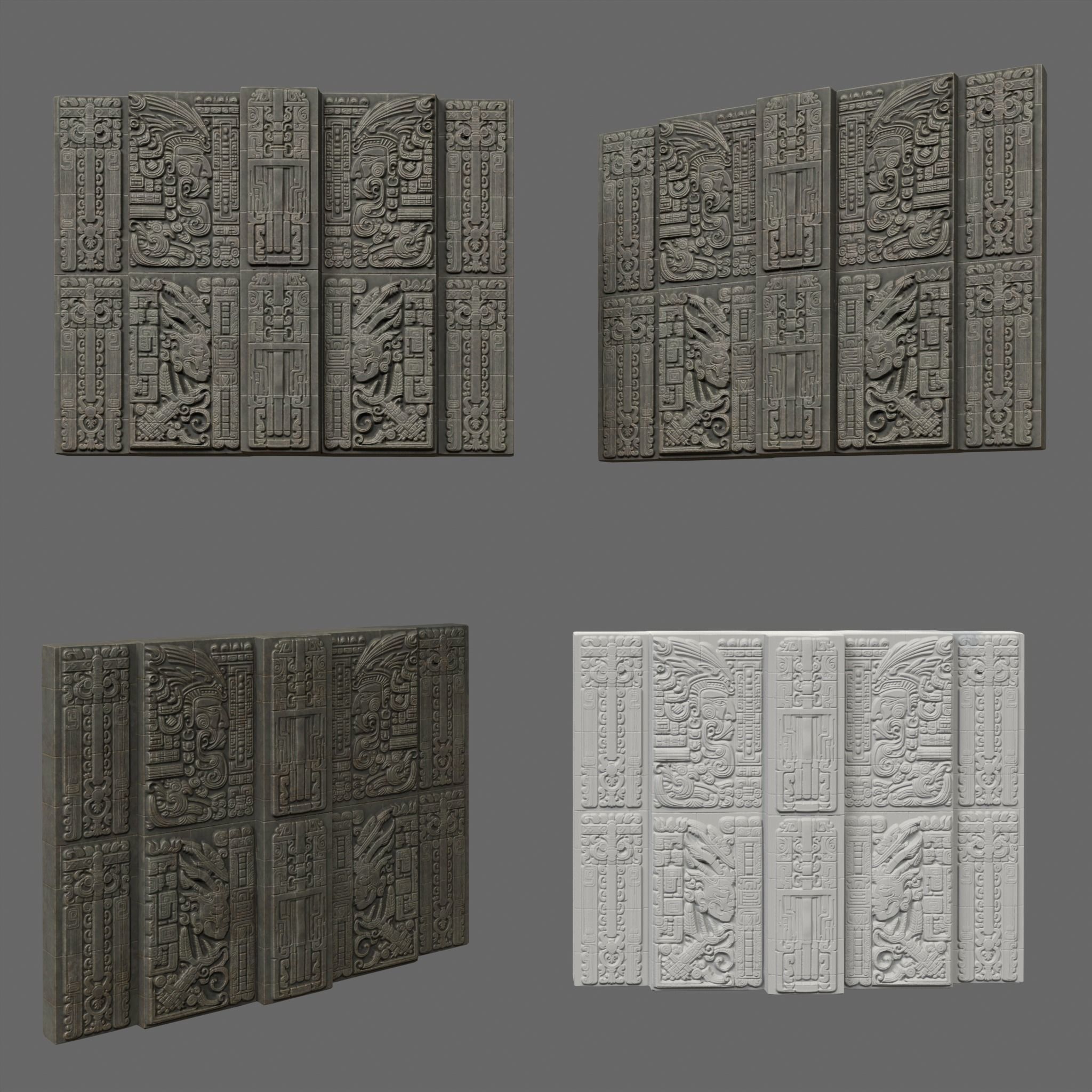 Low poly Black Mayan Temple Walls 230809 Low-poly 3D model_8