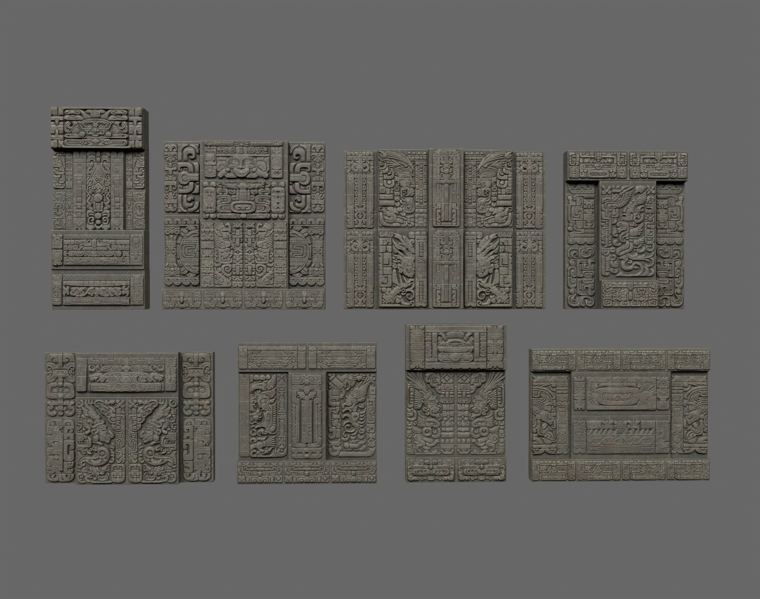 Low poly Black Mayan Temple Walls 230809 Low-poly 3D model_1