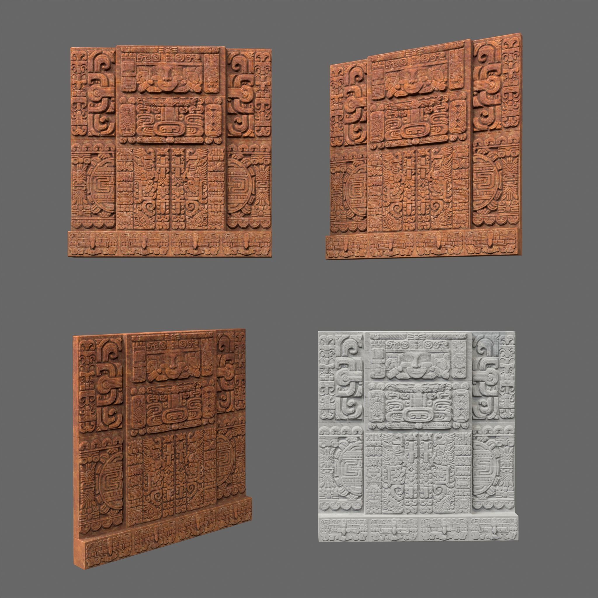 Low poly Yellow Mayan Temple Walls 230809 Low-poly 3D model_6