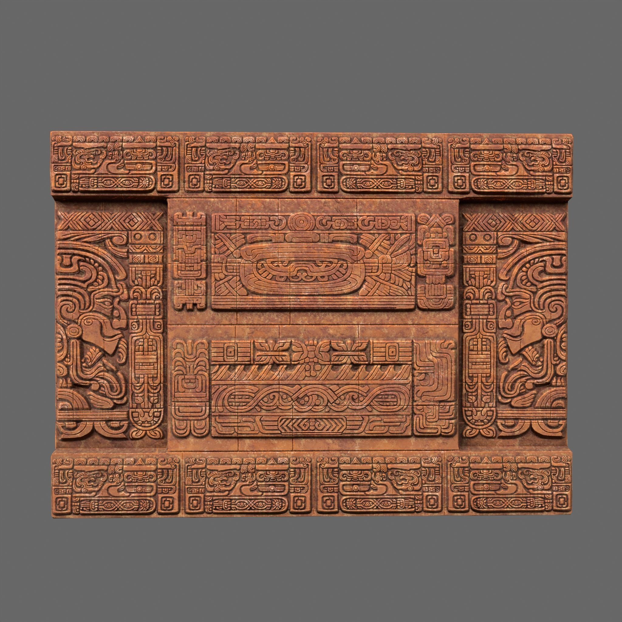Low poly Yellow Mayan Temple Walls 230809 Low-poly 3D model_17