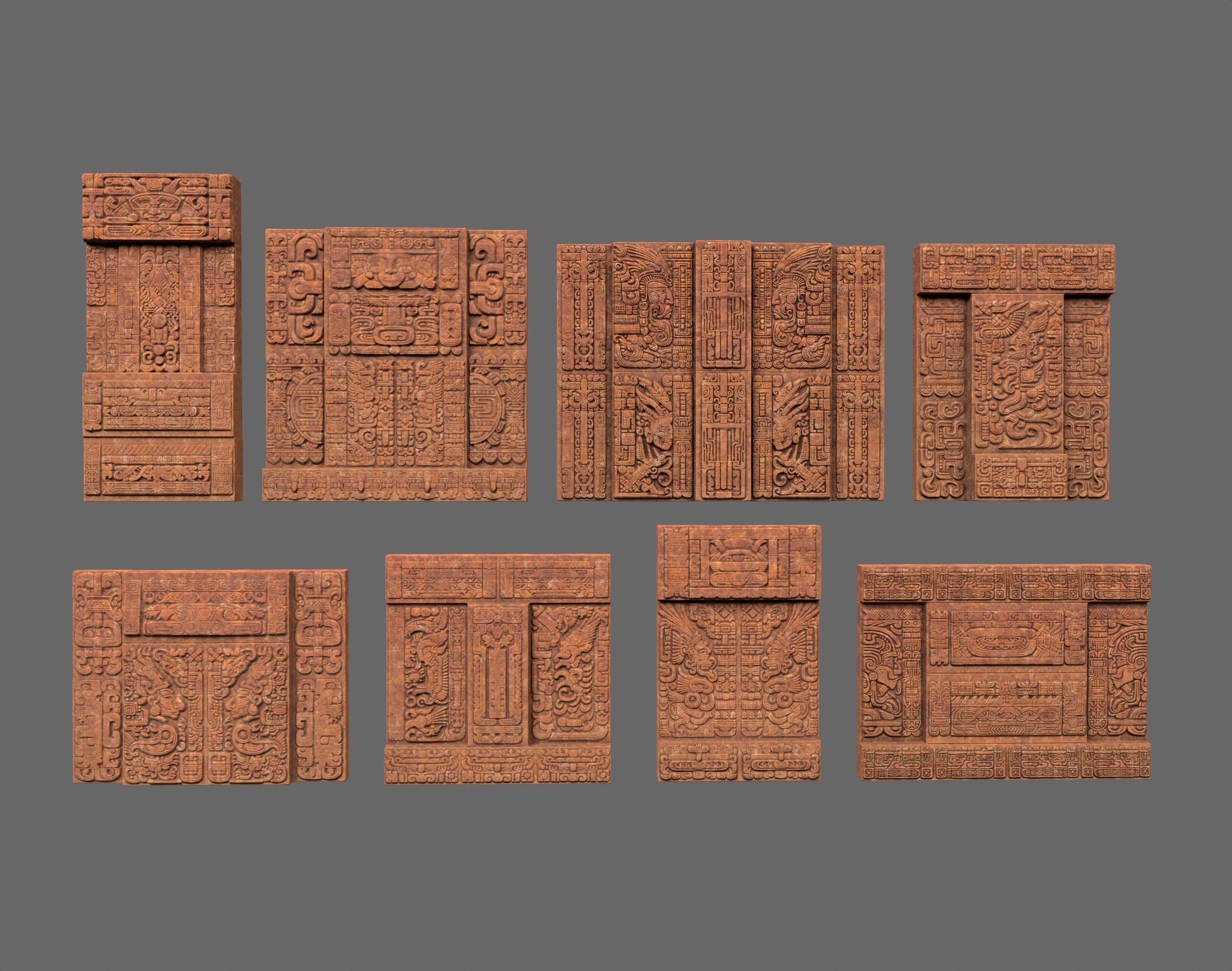 Low poly Yellow Mayan Temple Walls 230809 Low-poly 3D model_1