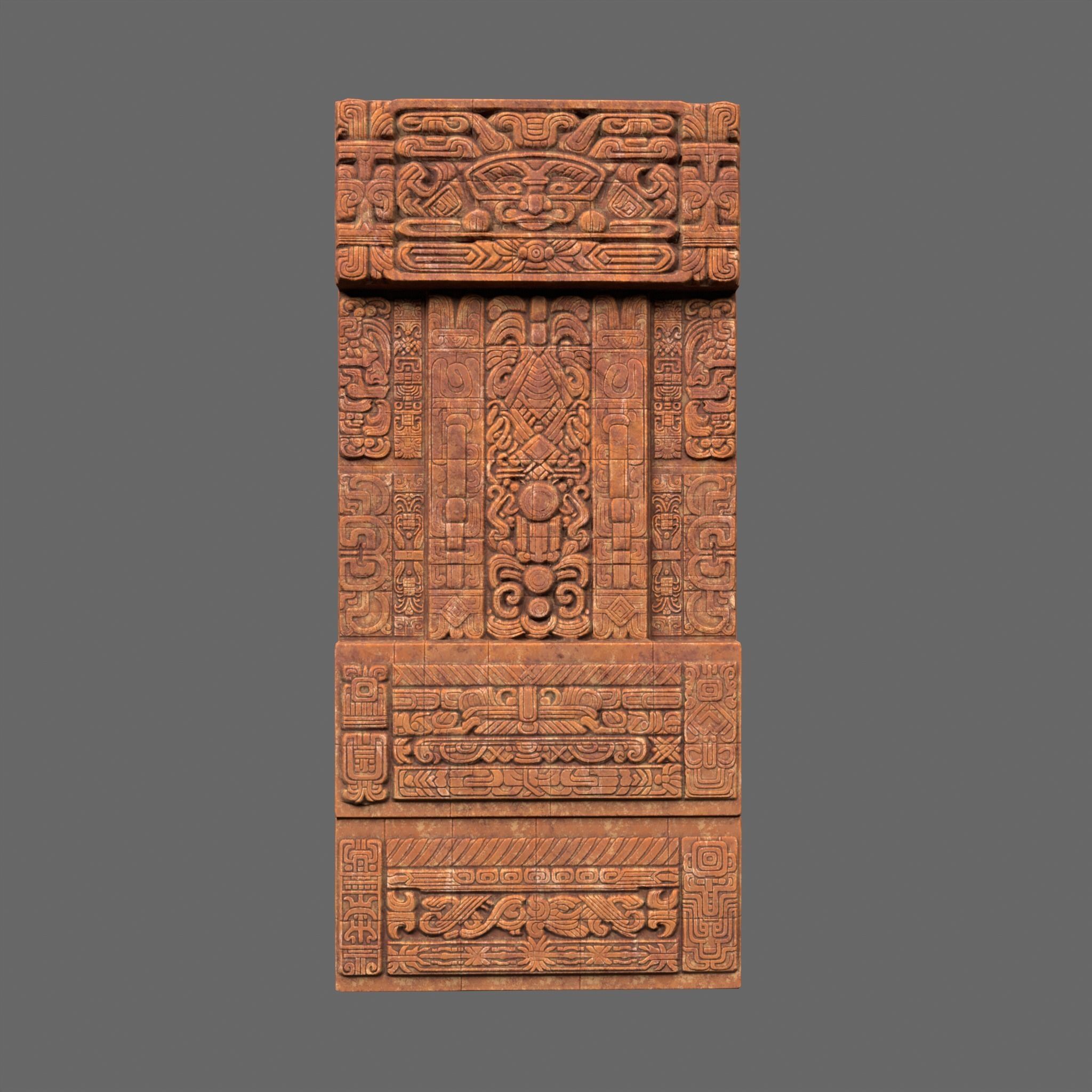 Low poly Yellow Mayan Temple Walls 230809 Low-poly 3D model_3