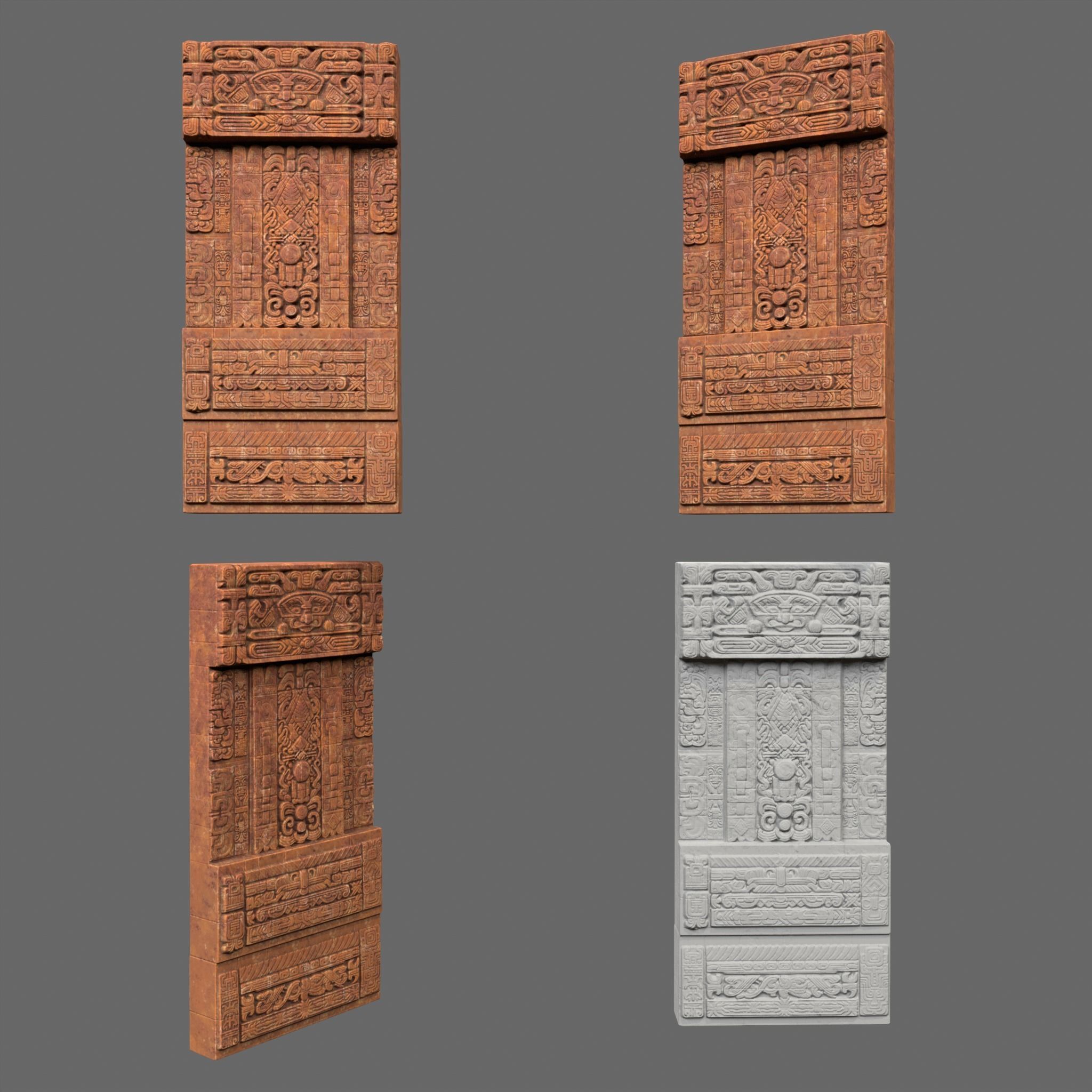Low poly Yellow Mayan Temple Walls 230809 Low-poly 3D model_4