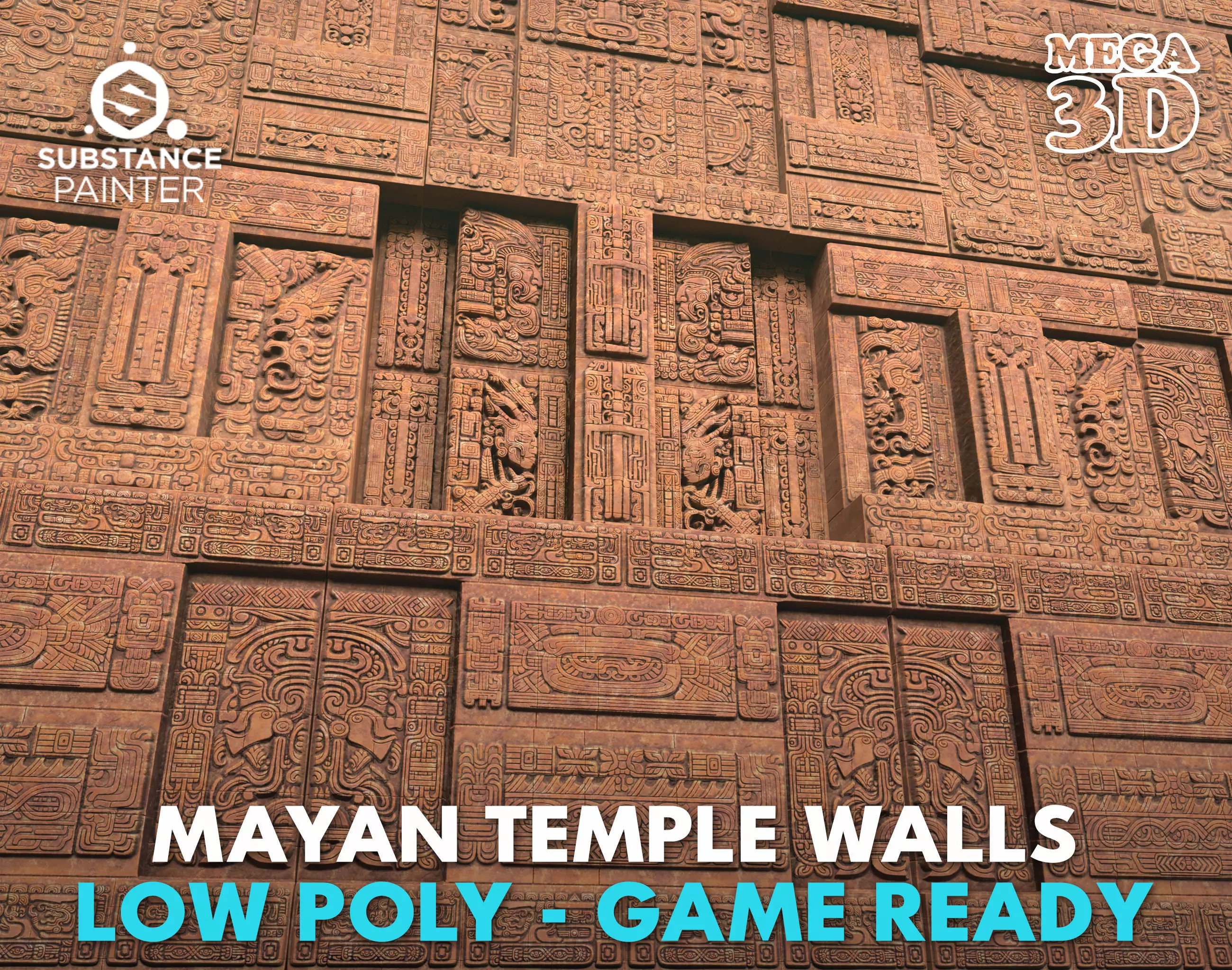 Low poly Yellow Mayan Temple Walls 230809 Low-poly 3D model_0