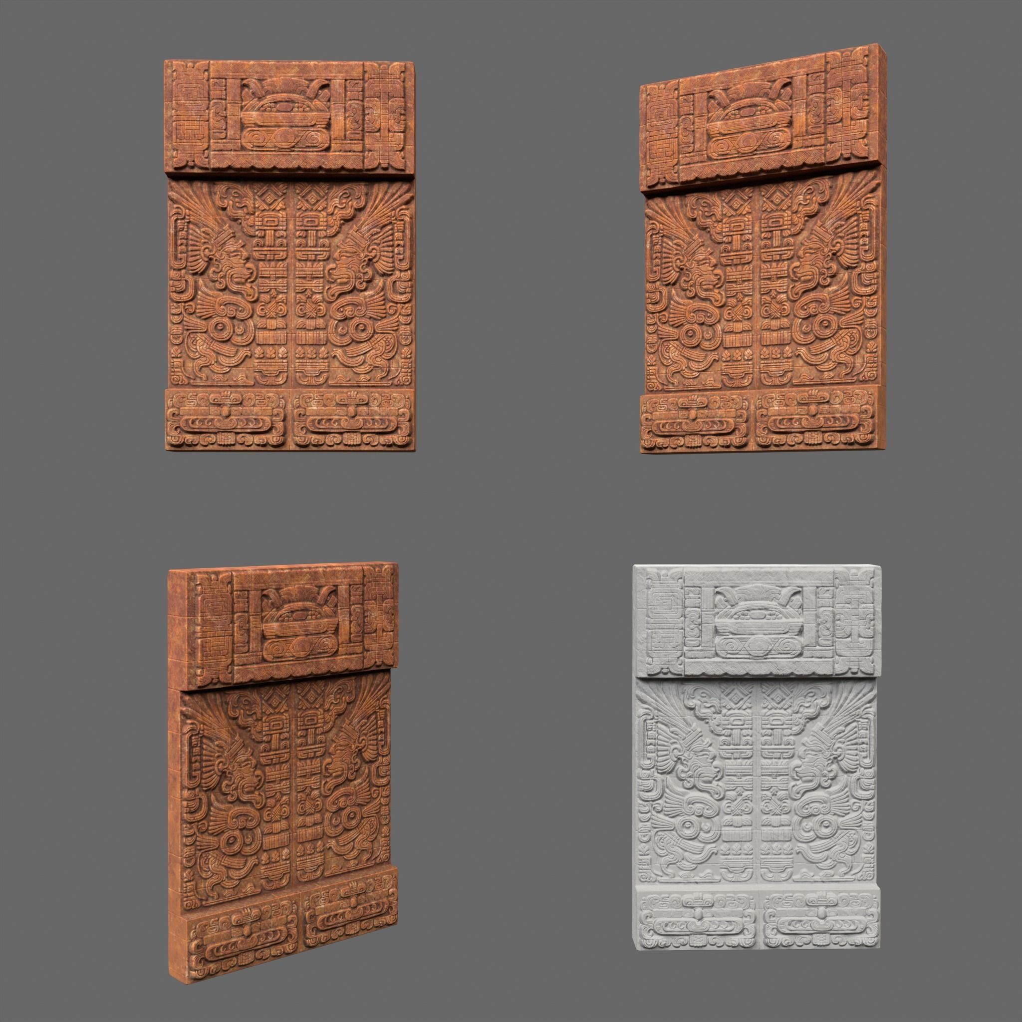 Low poly Yellow Mayan Temple Walls 230809 Low-poly 3D model_16