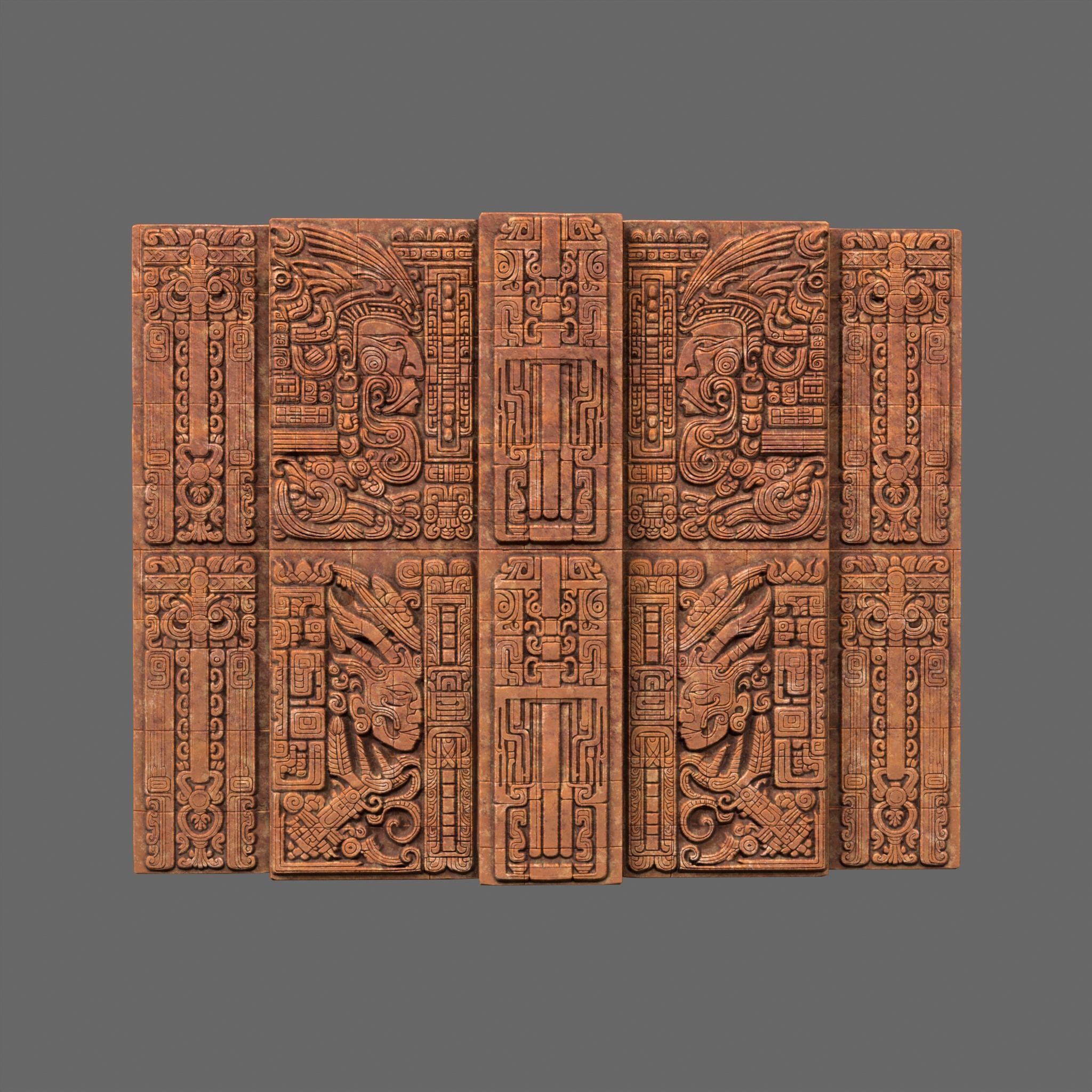 Low poly Yellow Mayan Temple Walls 230809 Low-poly 3D model_7