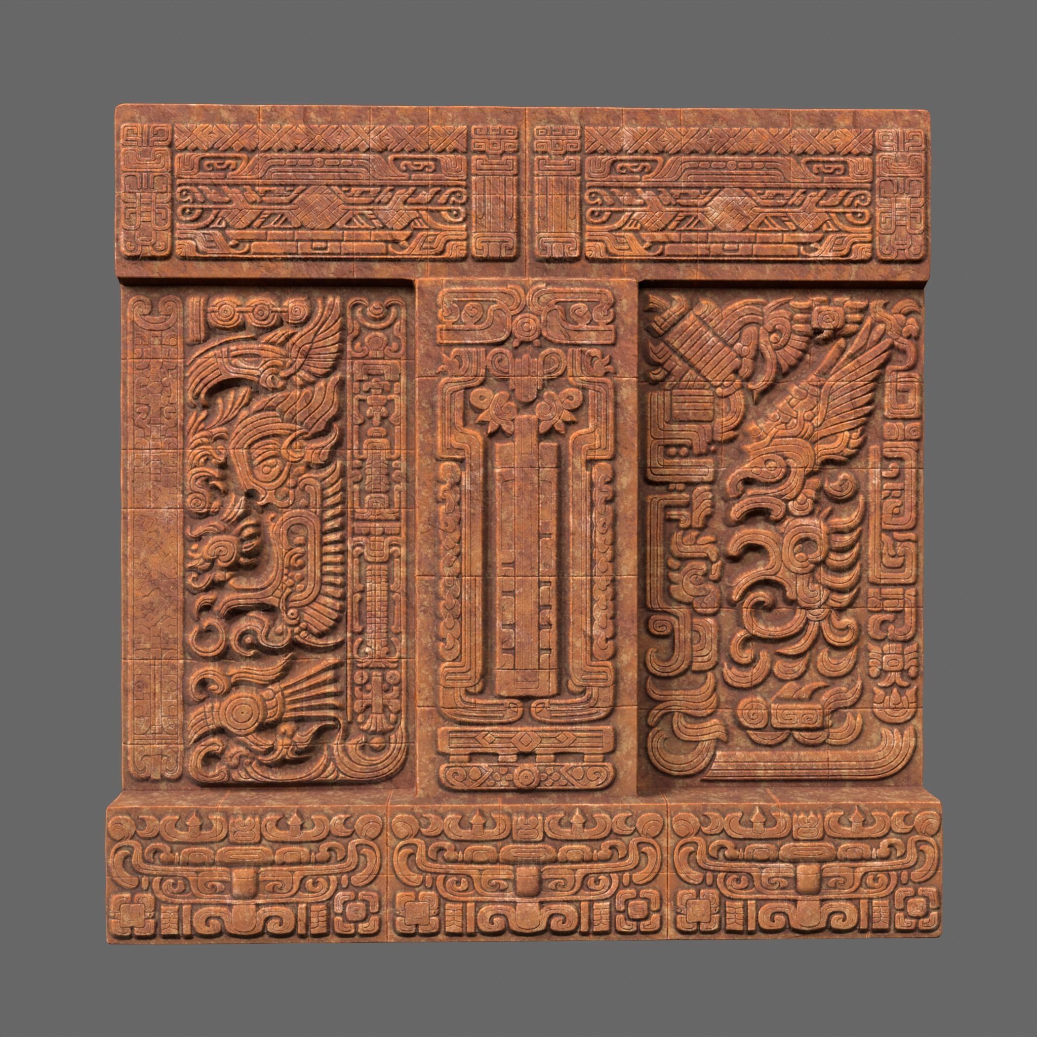 Low poly Yellow Mayan Temple Walls 230809 Low-poly 3D model_13