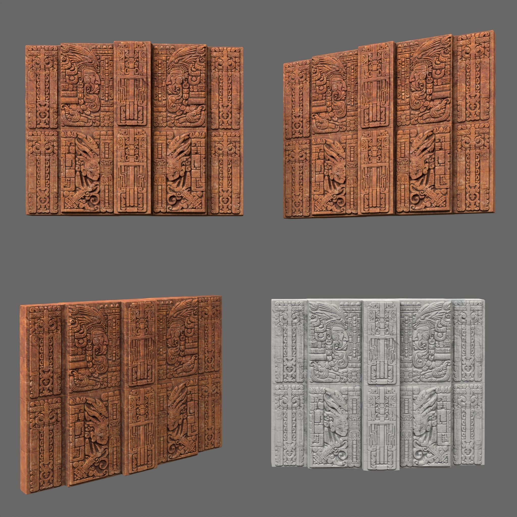 Low poly Yellow Mayan Temple Walls 230809 Low-poly 3D model_8