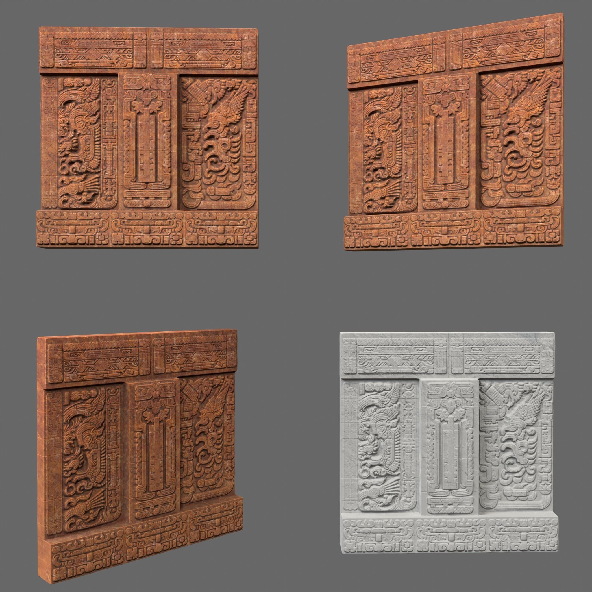 Low poly Yellow Mayan Temple Walls 230809 Low-poly 3D model_14