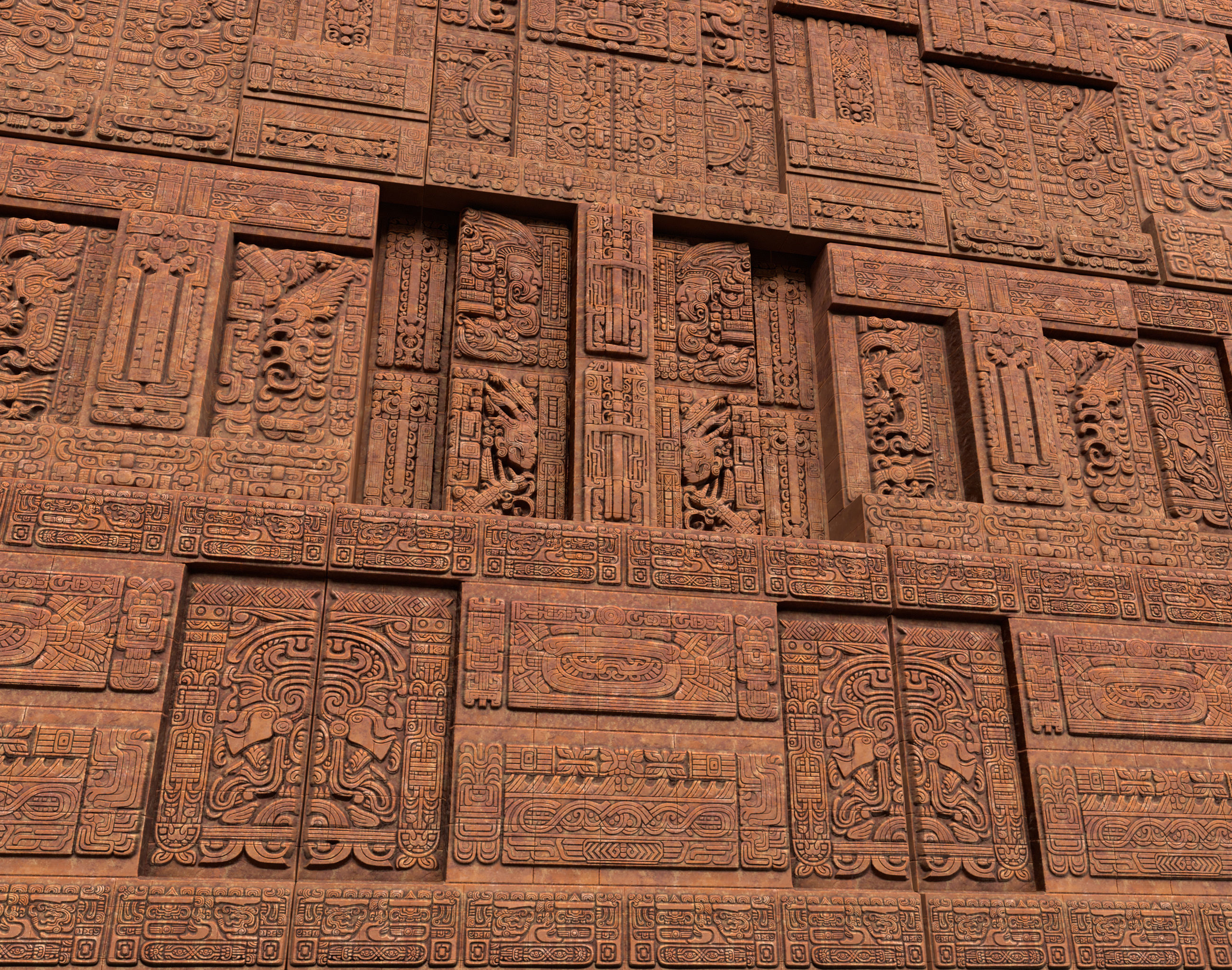 Low poly Yellow Mayan Temple Walls 230809 Low-poly 3D model_2