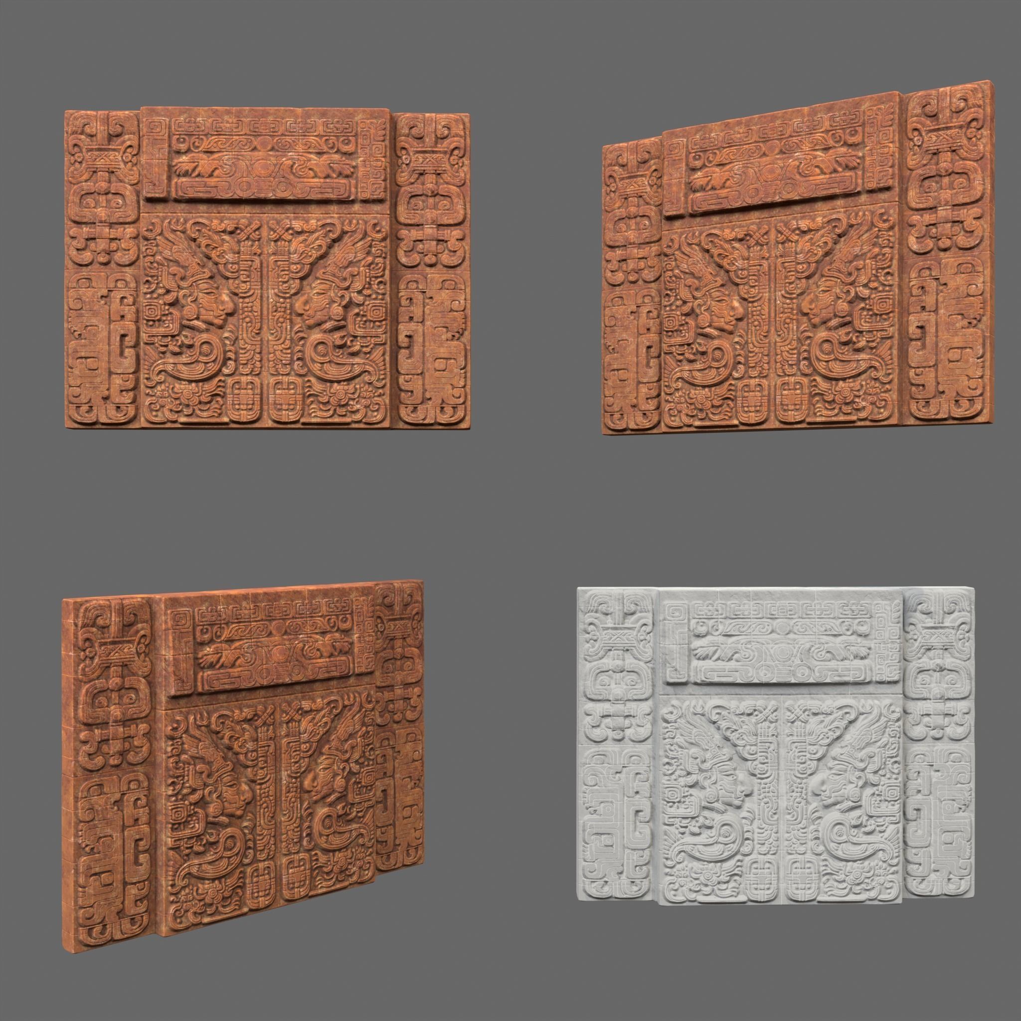 Low poly Yellow Mayan Temple Walls 230809 Low-poly 3D model_12