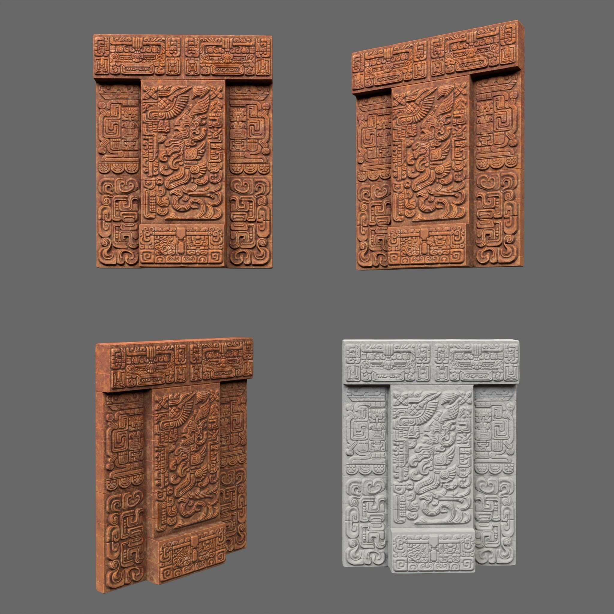 Low poly Yellow Mayan Temple Walls 230809 Low-poly 3D model_10