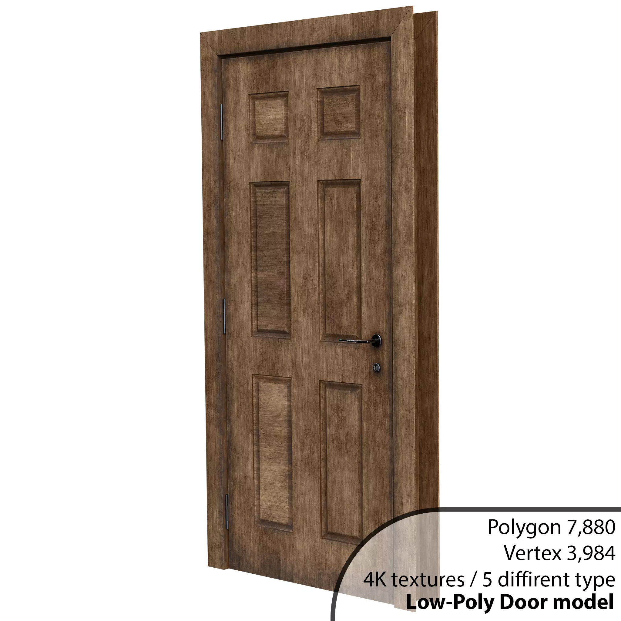 Old PBR Rigged door model Low-poly 3D model