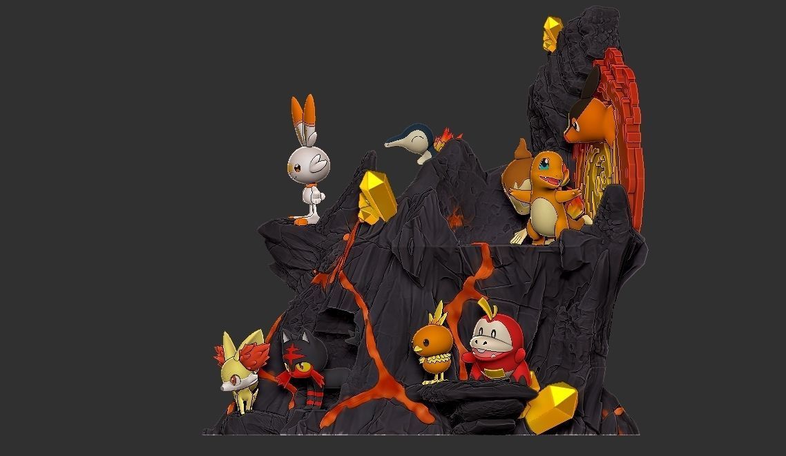 POKEMON ALL FIRE STARTERS DIORAMA 3D print model_3