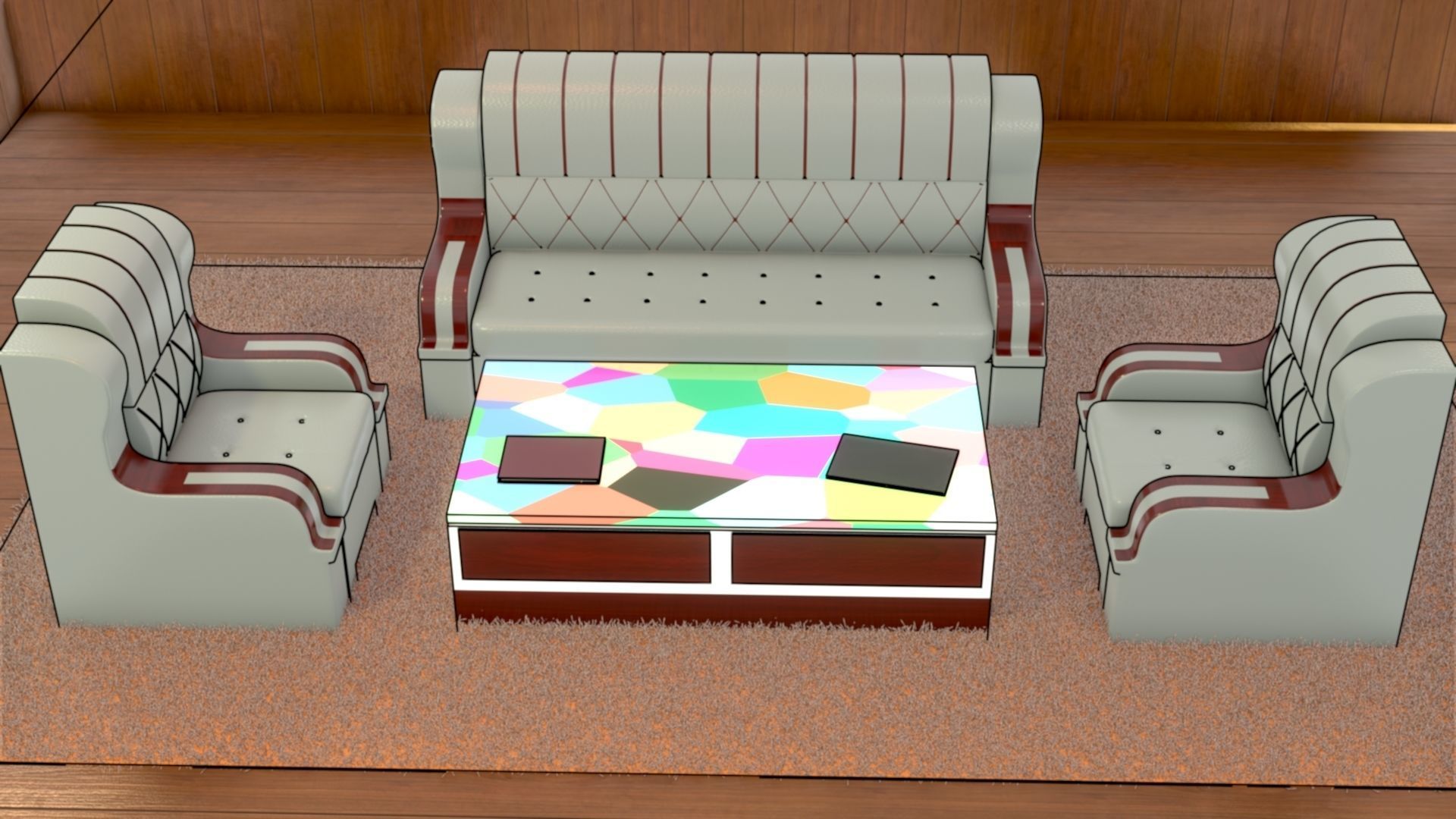 sofa set 007 Low-poly 3D model_10