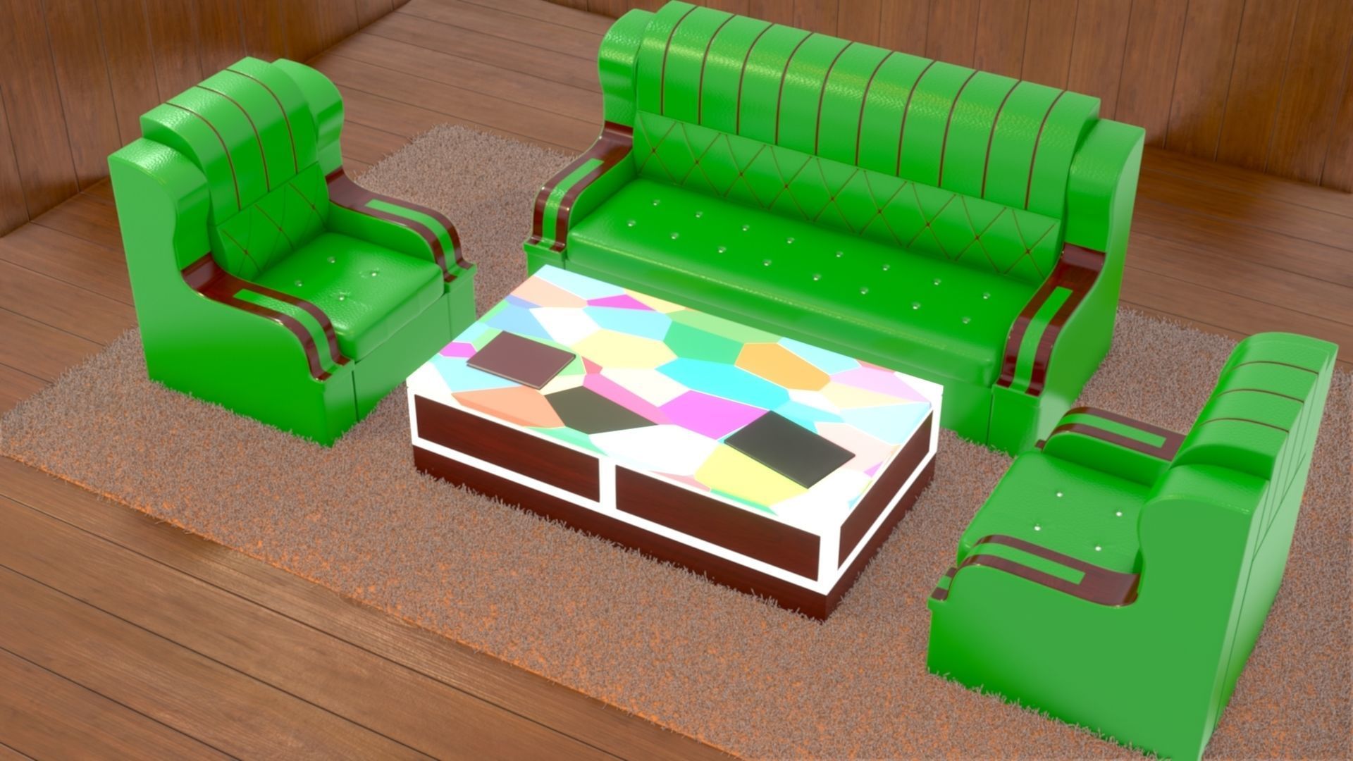 sofa set 007 Low-poly 3D model_6
