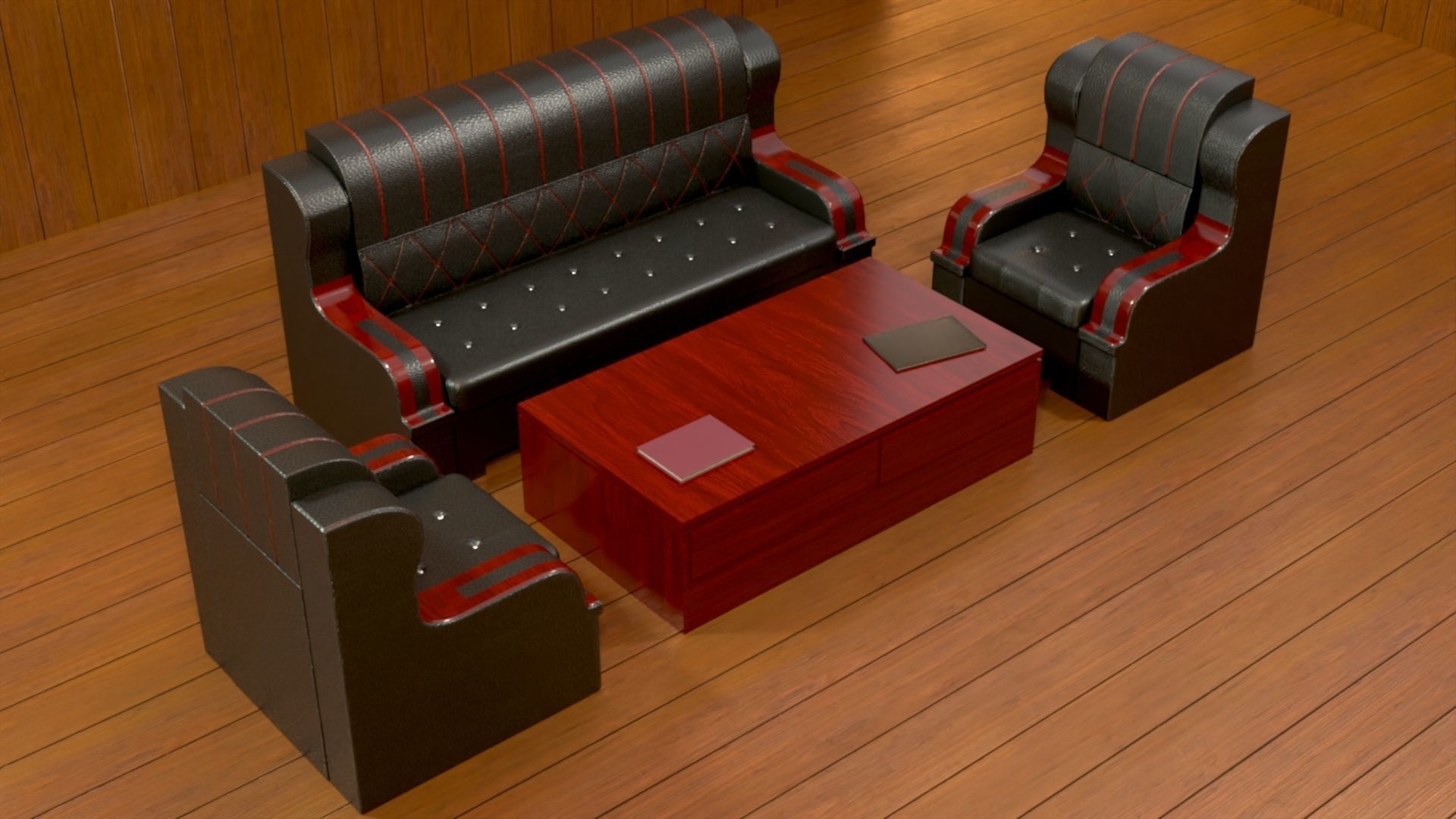 sofa set 007 Low-poly 3D model_3