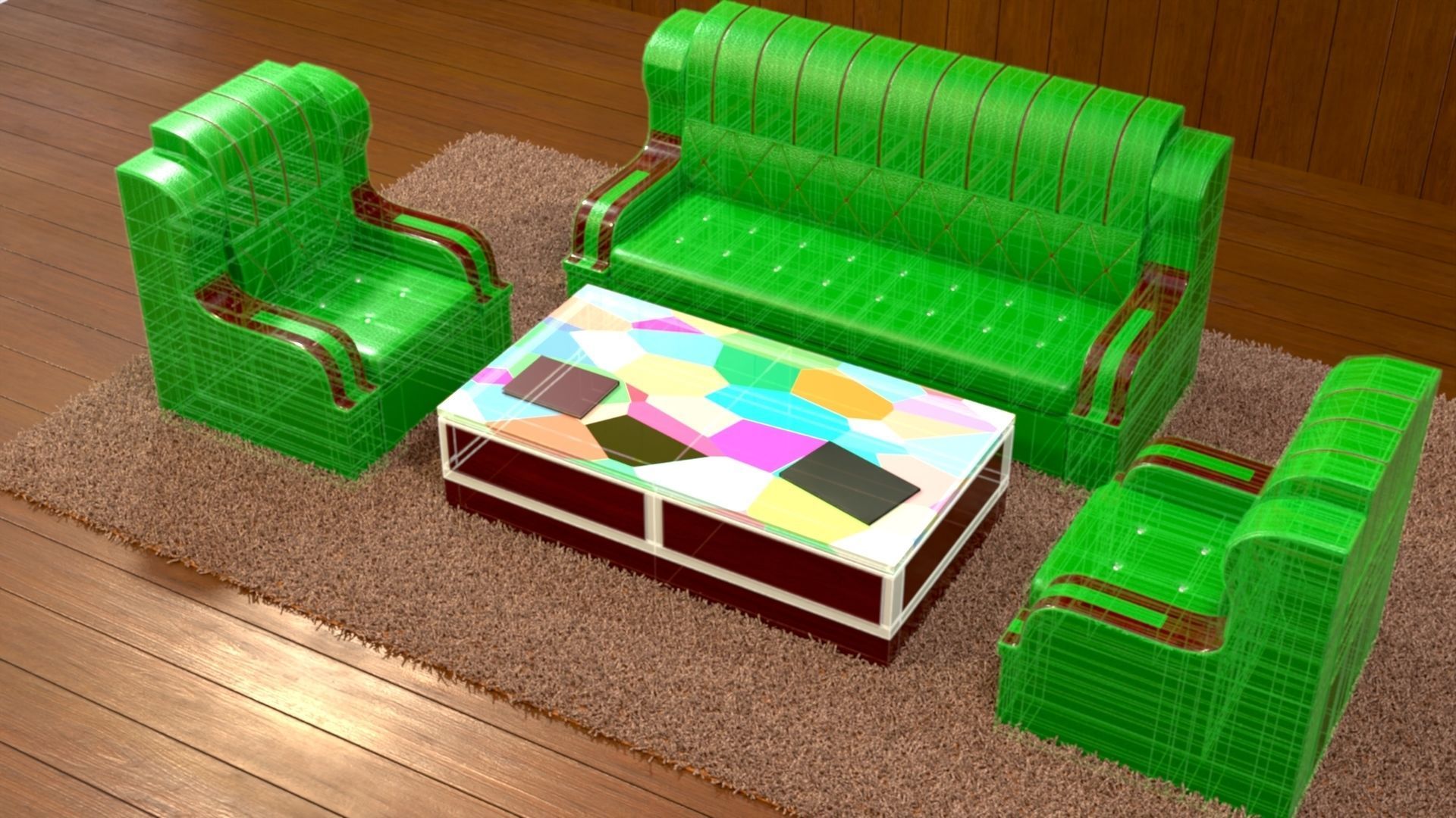 sofa set 007 Low-poly 3D model_13
