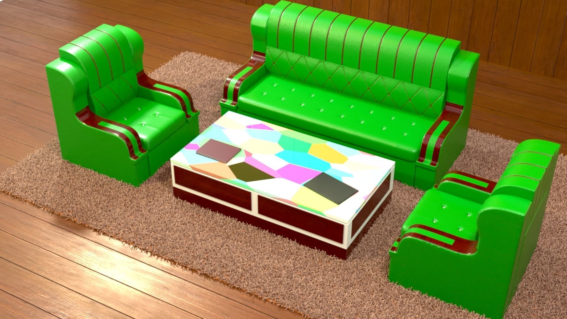 sofa set 007 Low-poly 3D model_8