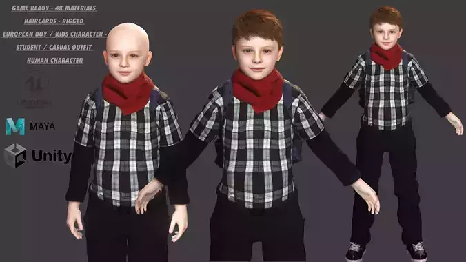 AAA 3D REALISTIC HUMAN RIGGED CHARACTER -EUROPEAN KIDS BOY 01 Low-poly 3D model