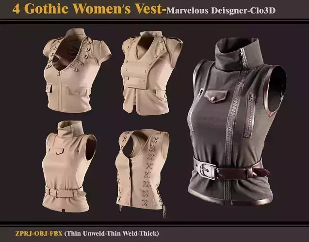 4 Gothic Women Vests-zprj-fbx-obj