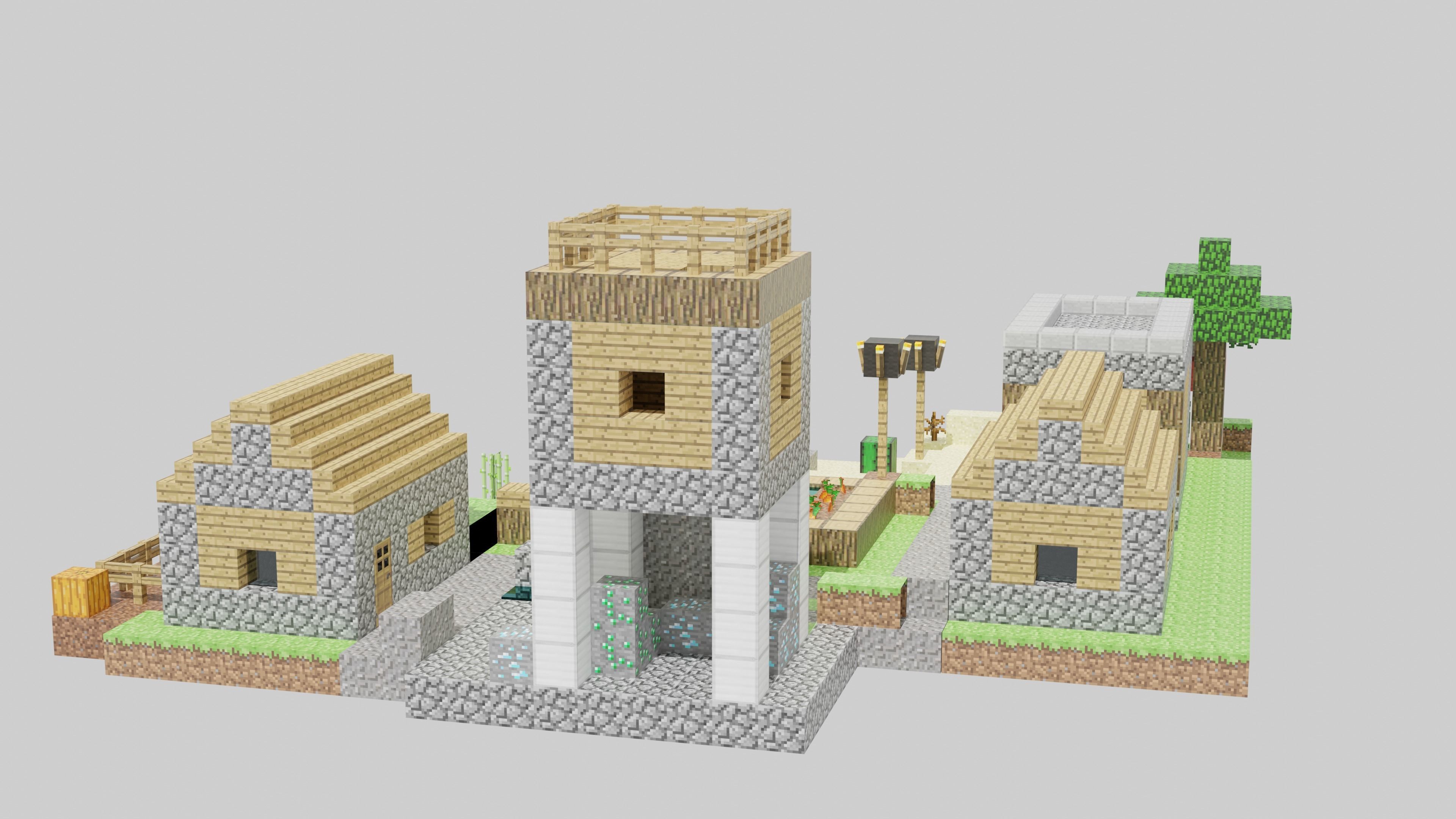 Minecraft Village Low-poly 3D model_1