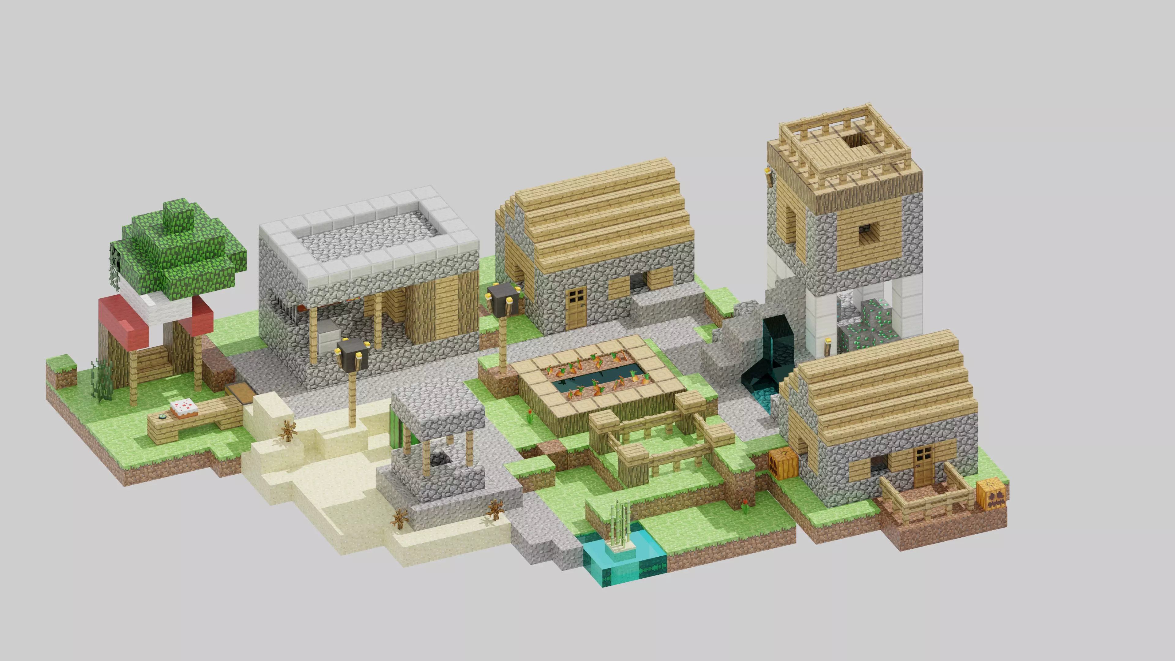 Minecraft Village Low-poly 3D model_0